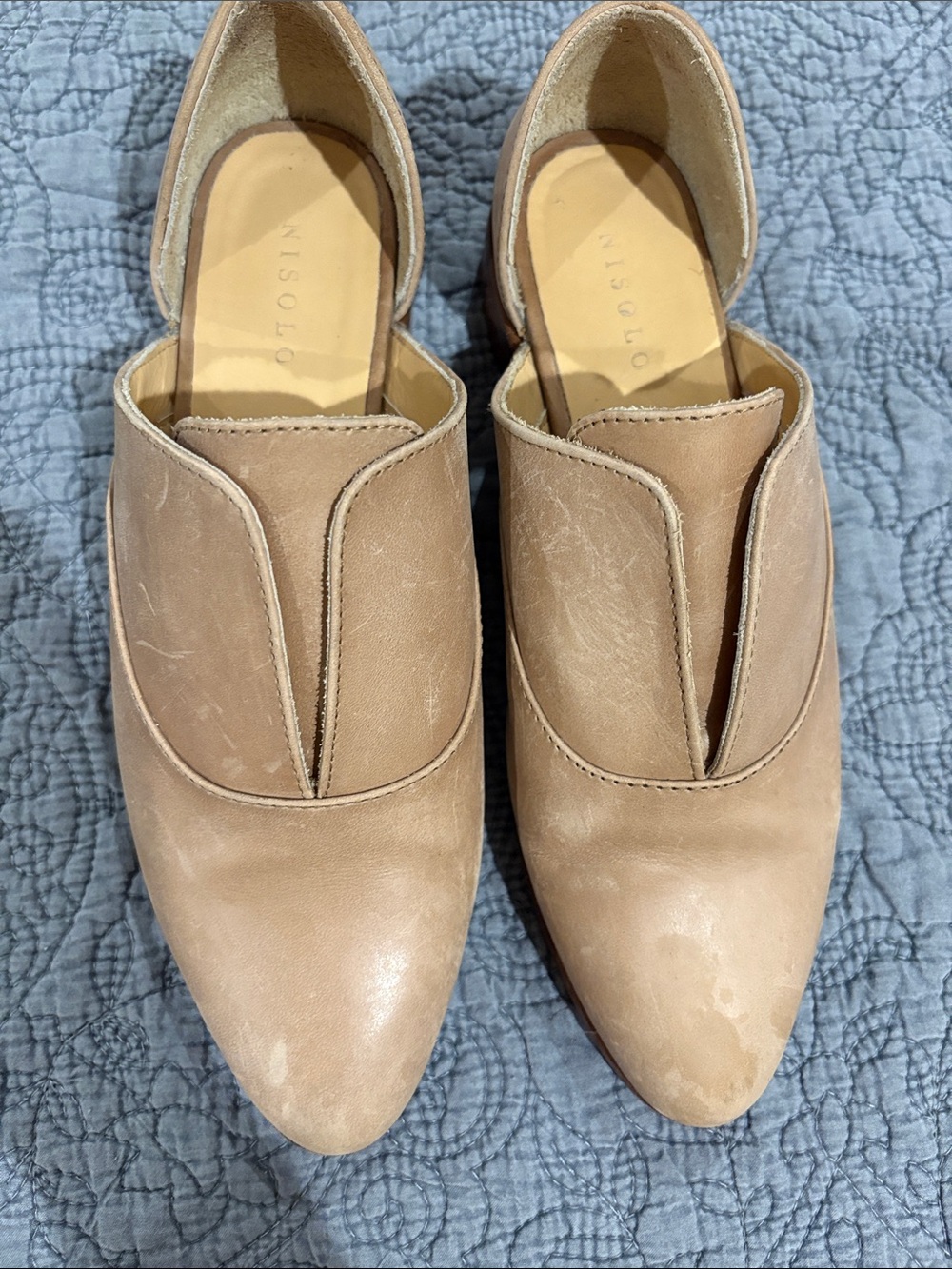 Nisolo Taupe Leather Slip-On Flats